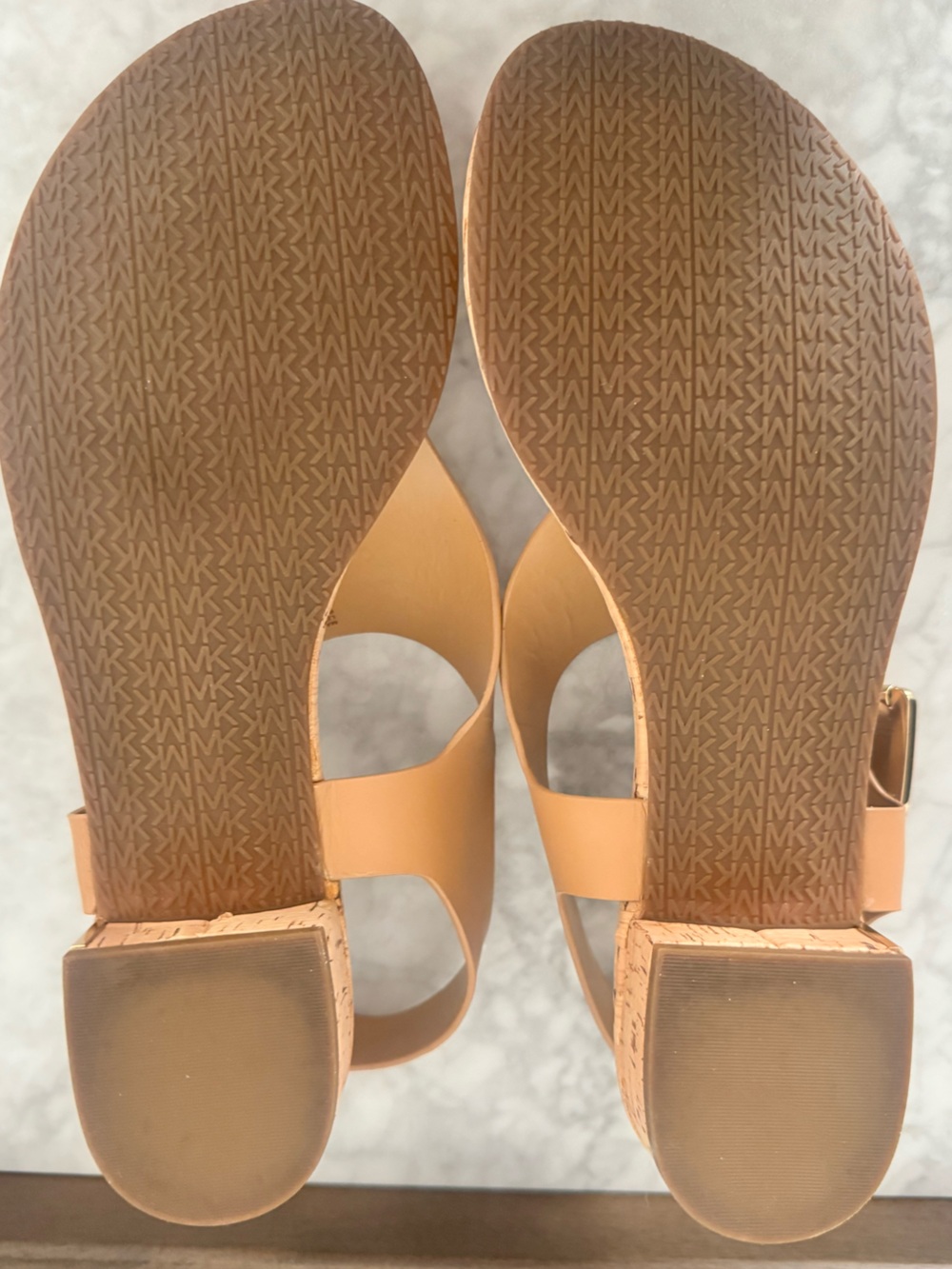 Michael Kors Tan Cork-Trim Women's Sandals with Gold Buckles - Picture 4 of 5
